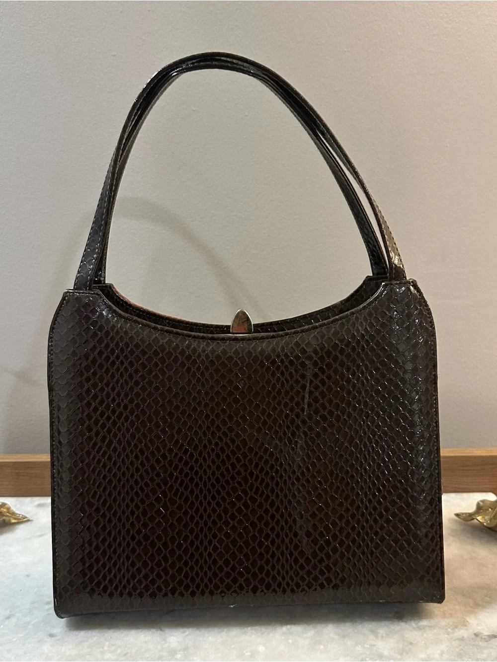 Vintage 50s Handbag Three-Tone Patchwork - Brown/Cream